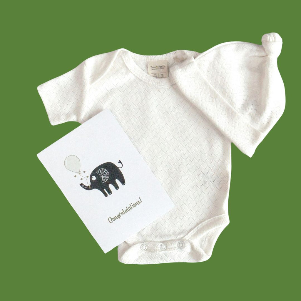 Natural organic cotton pointelle bodysuit and beanie